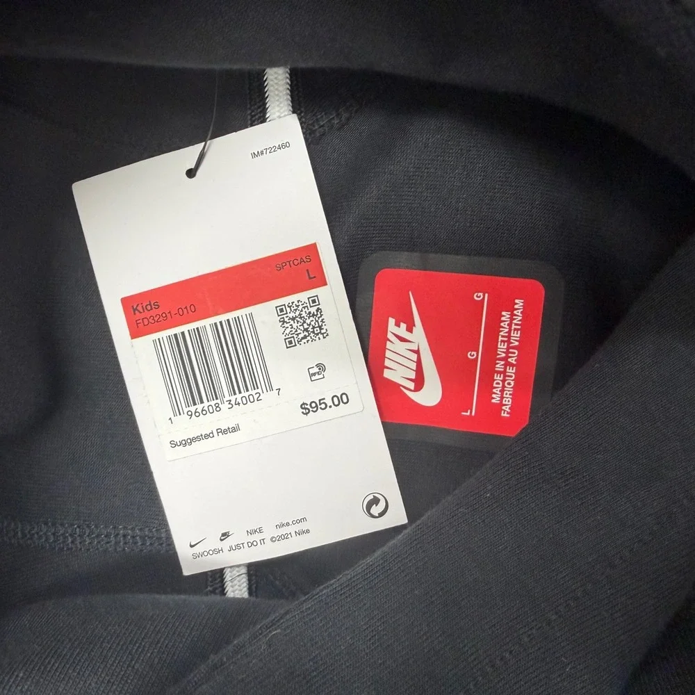 Nike Tech Fleece Hoodie Kids Large Black Pullover Sweatshirt FD3291-010